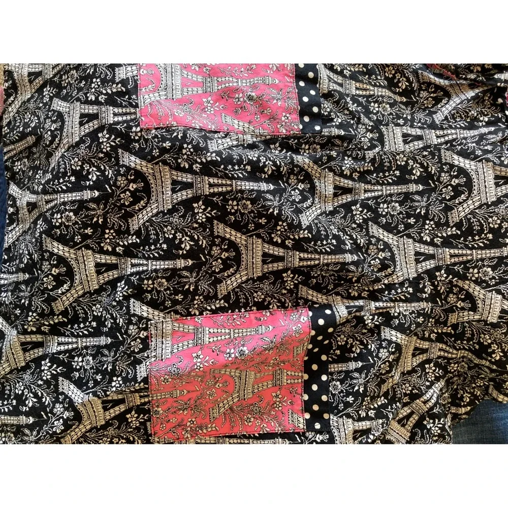 Pink Black Reversible Eiffel Tower Paris Floral Apron Polka Dot Trim Pockets‎